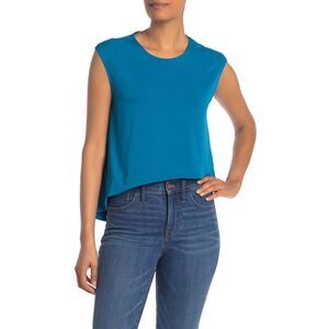 RACHEL ROY Womens Blue Cap Sleeve Crew Neck Crop Top S